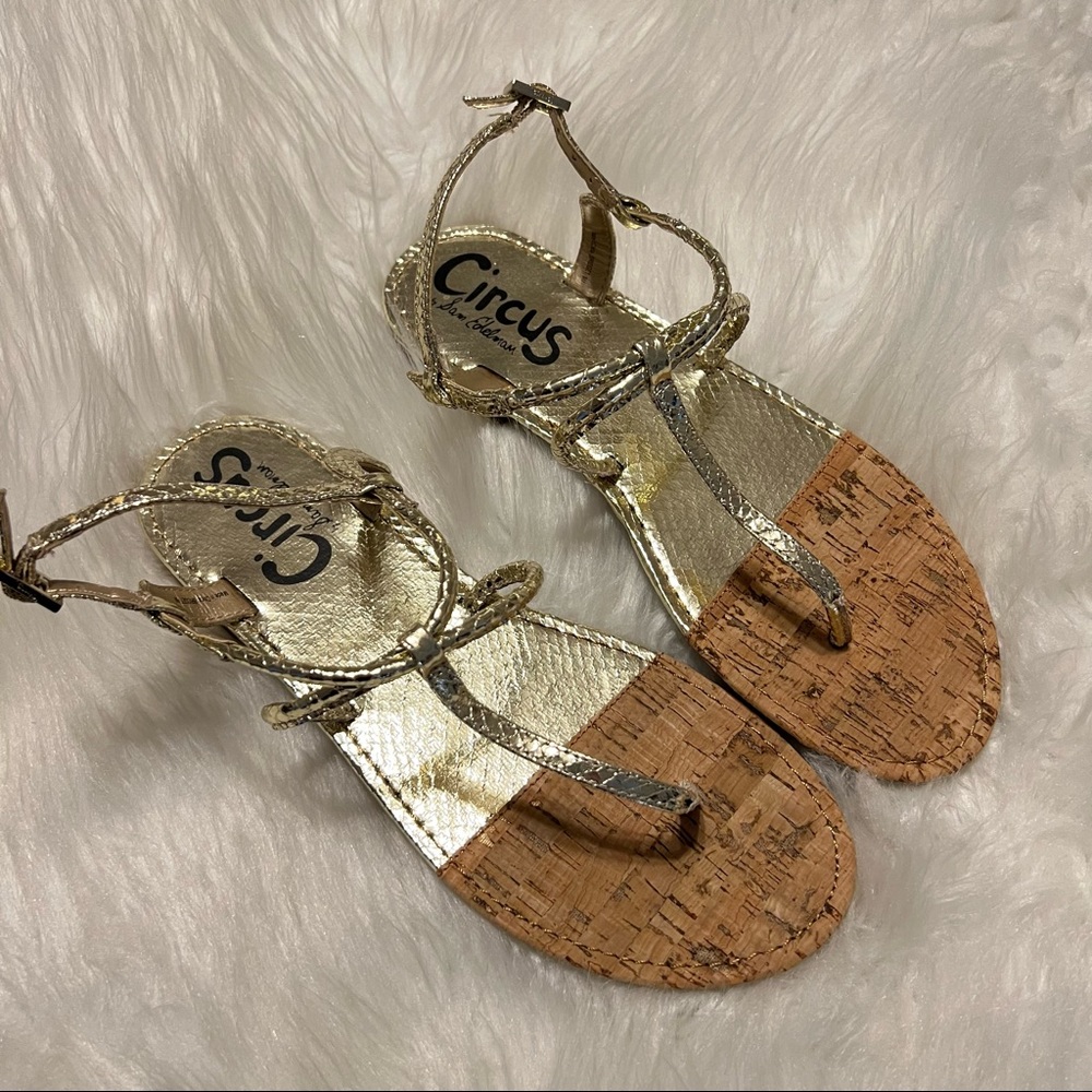 Circus by Sam Edelman Bridget Strappy Gold Thong Sandals Size 8 Buckle